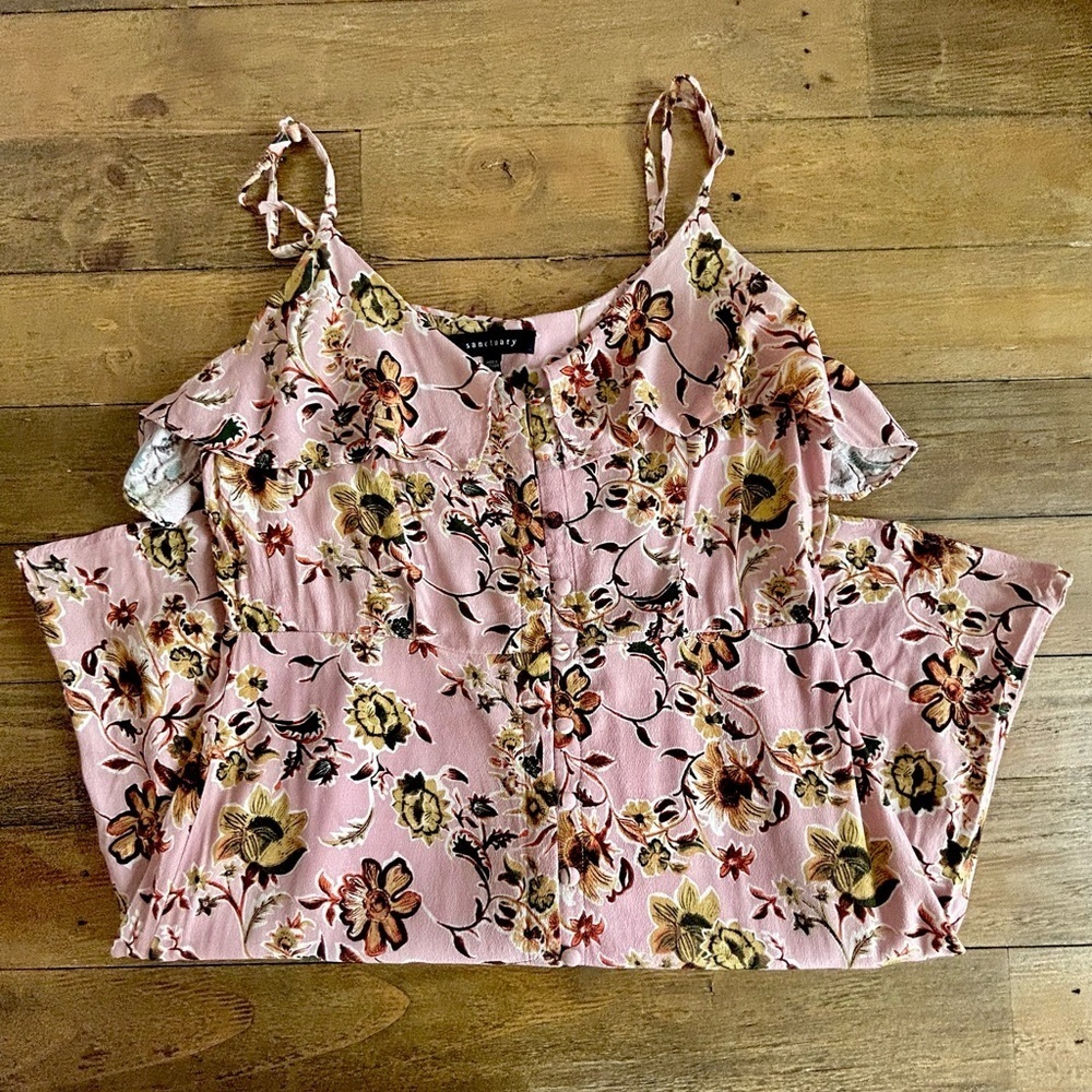 SANCTUARY Rafaella Ruffled Slip Pink Floral Sun Dress Button Closure - Picture 7 of 13